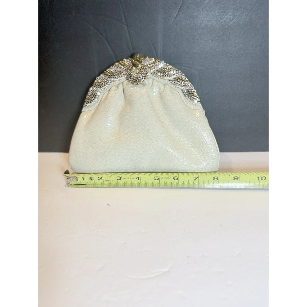 Elan Ivory Evening Clutch Rhinestone Crystal Purse Gold Chain Wedding Bag